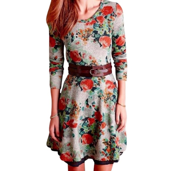 Anthropologie Dresses & Skirts - Anthropologie Dress Petite Medium P6 P8 French Terry Floral Black Dotted Hem NWT